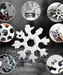 HJL Autoparts 18-in-1 Snowflake MultiTool Bottle Opener Keychain Screw Driver Set - Silver- #TOKIT-99182