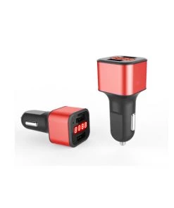 HJL Autoparts SMART ACCESSORY Car Charger 12-24V Dual USB 5V 3.1A With LED Display Voltage And Current-Red - #KC-2U003