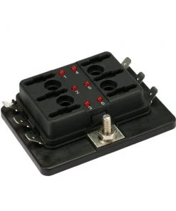 HJL Autoparts SMART ACCESSORY 6 Way Blade Fuse Box Holder With LED Warning Light Kit For Car Boat Marine Trike 12V 24V - #FUSEO-70110