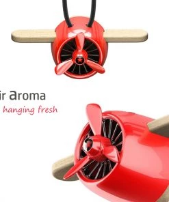 HJL Autoparts Nature Wood Diffuser Aroma Propeller Design W/leather Hanging Strap+Gift Box-Red - #ASSRY-70831