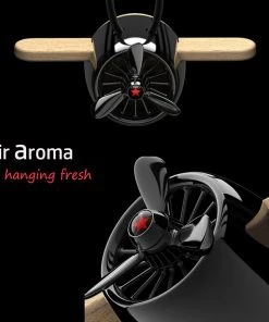 HJL Autoparts Nature Wood Diffuser Aroma Propeller Design W/leather Hanging Strap+Gift Box-BLK - #ASSRY-70832 CAR ACCESSORY