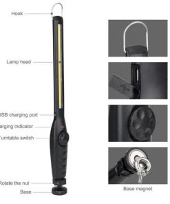 HJL Autoparts SMART ACCESSORY COB LED Rechargeable Work Light USB Hand Torch Inspection Magnetic Lamp Flexible - #TOKIT-04000