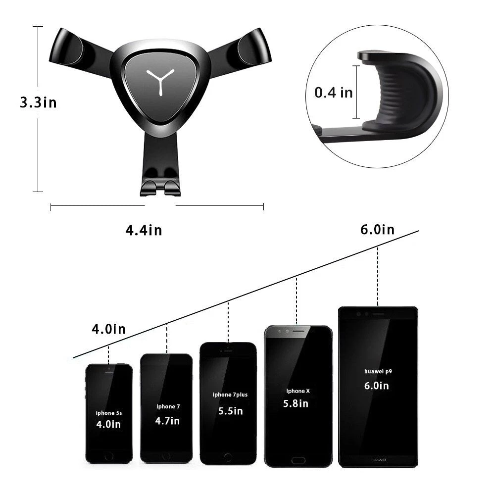 HJL Autoparts Universal Air Vent Gravity Auto Lock Metal Car Phone Holder For 4-6” Phone-Black - #GCH-3301 6 HJL Autoparts Universal Air Vent Gravity Auto Lock Metal Car Phone Holder For 4-6” Phone-Black - #GCH-3301