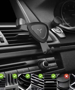 HJL Autoparts Universal Air Vent Gravity Auto Lock Metal Car Holder For 4-6” Phones-Silver - #GCH-3303