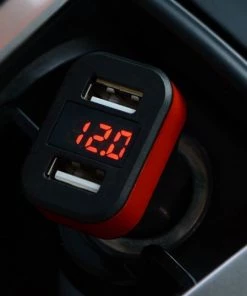 HJL Autoparts SMART ACCESSORY Car Charger 12-24V Dual USB 5V 3.1A With LED Display Voltage And Current-Red - #KC-2U003