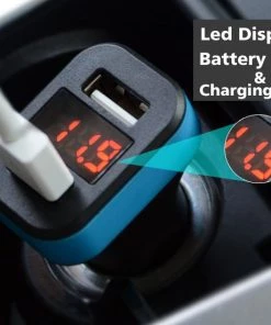HJL Autoparts SMART ACCESSORY Car Charger 12-24V Dual USB 5V 3.1A With LED Display Voltage And Current-Blue - #KC-2U005