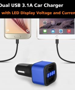 HJL Autoparts SMART ACCESSORY Car Charger 12-24V Dual USB 5V 3.1A With LED Display Voltage And Current-Blue - #KC-2U005