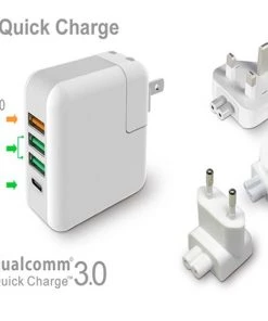HJL Autoparts Quick Charge 3.0 25W 4-Port USB Type C Wall Charger Travel Set W/EU UK AU Plug - #KC-4U01
