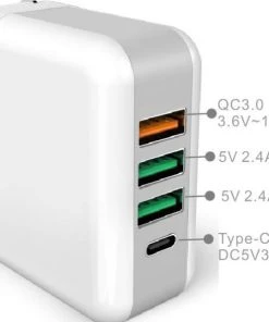 HJL Autoparts Quick Charge 3.0 25W 4-Port USB Type C Wall Charger Travel Set W/EU UK AU Plug - #KC-4U01