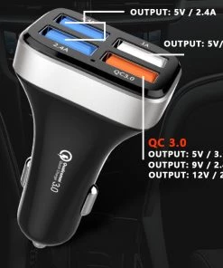HJL Autoparts QC 3.0 4 XUSB Port Car Charger 12-24V Rapid Charging For Smart Phone Tablet - #KC-4U04