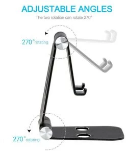 HJL Autoparts Foldable Smart Phone Tablet (3-10”) Stand Aluminum Alloy Angle-Adjustable-Black - #MOBIL-91972 PHONE ACCESSORY