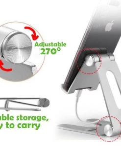 HJL Autoparts PHONE ACCESSORY Foldable Smart Phone/Tablet (3-10”)Stand Aluminum Alloy Angle-Adjustable-Silver - #MOBIL-91973