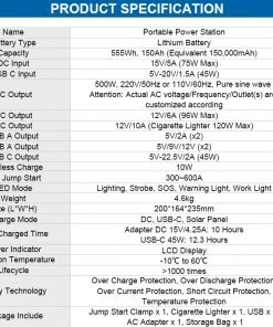 HJL Autoparts Portable Power Station 150000mAh 500W W/AC Output 110V Pure Sine Wave JumpStarter - #S6800 CAR ACCESSORY