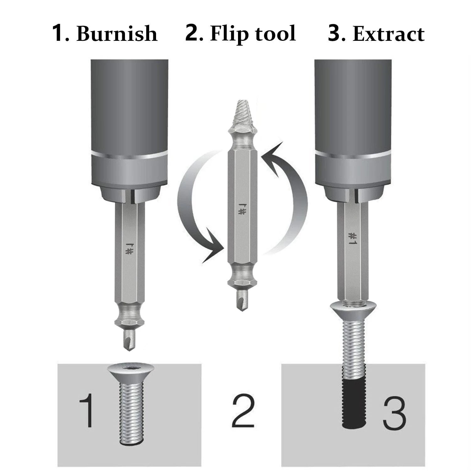 HJL Autoparts SMART ACCESSORY Damaged Screw Remover Extractor Easily Remove Stripped Damaged Screws Set Of 4 - #TOKIT-99854 7 HJL Autoparts SMART ACCESSORY Damaged Screw Remover Extractor Easily Remove Stripped Damaged Screws Set Of 4 - #TOKIT-99854