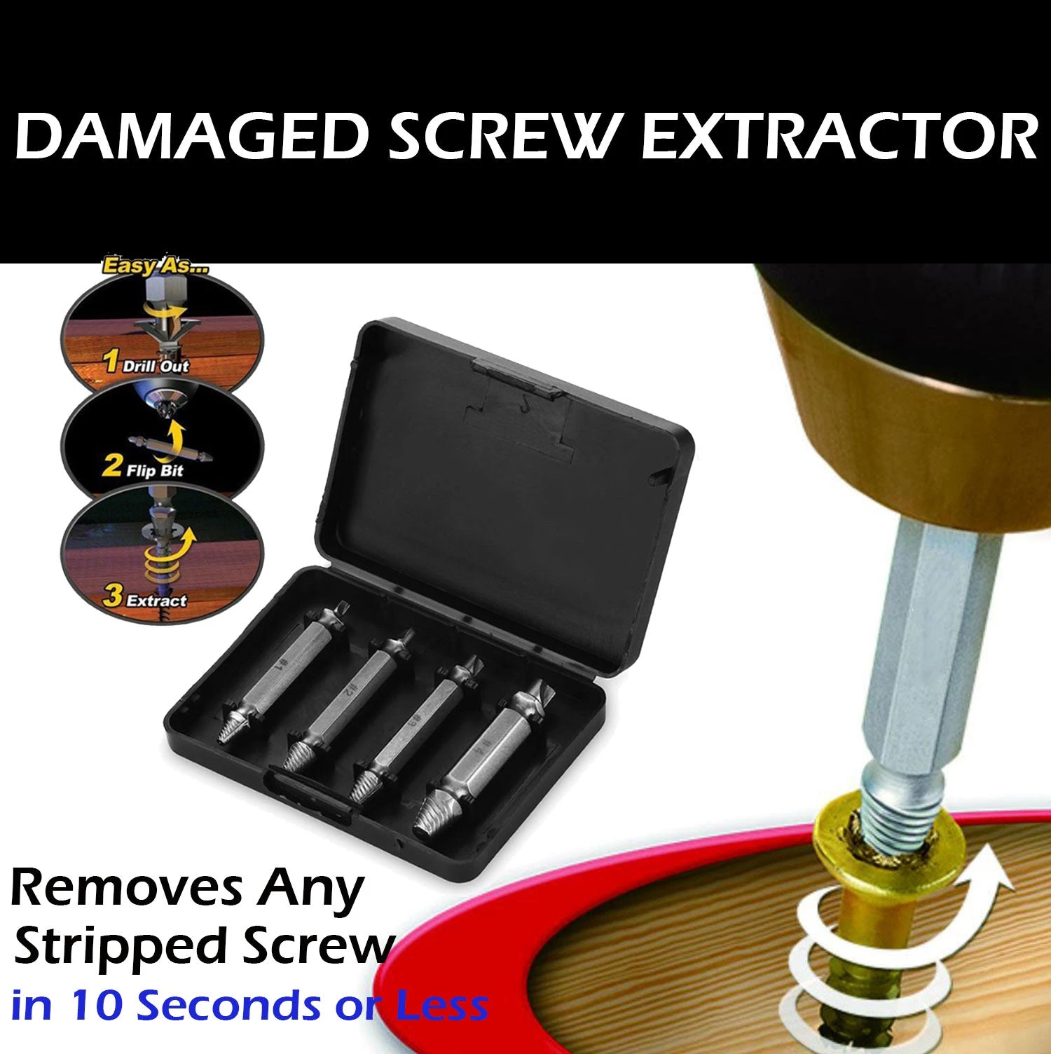 HJL Autoparts SMART ACCESSORY Damaged Screw Remover Extractor Easily Remove Stripped Damaged Screws Set Of 4 - #TOKIT-99854 3 HJL Autoparts SMART ACCESSORY Damaged Screw Remover Extractor Easily Remove Stripped Damaged Screws Set Of 4 - #TOKIT-99854